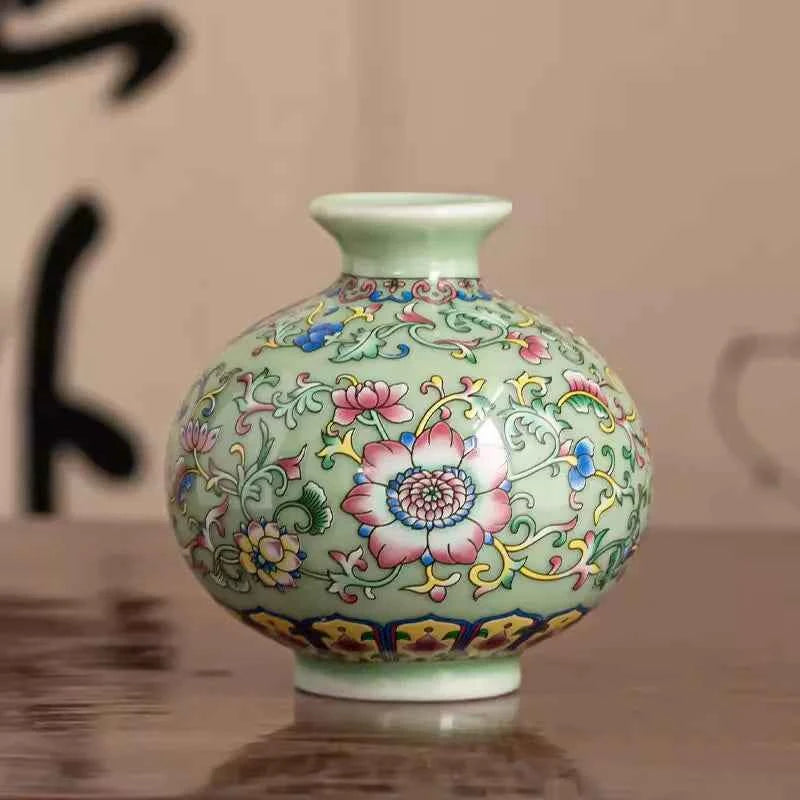 Jingdezhen enamel ceramic flower arrangement Chinese ethnic style living room flower arrangement decoration technology
