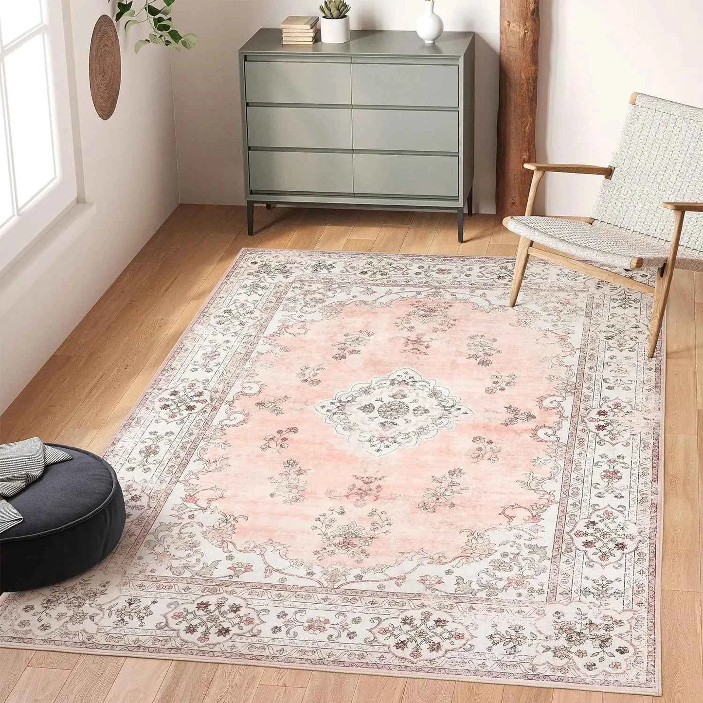 VIKAMA Washed Back Imitation Cashmere Carpet Green Home Area Carpet Living Room Soft Non-Slip Vintage Bedroom Floor Mat