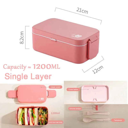 Portable Lunch Box Bamboo Fiber 3in1 Double Layer Bento BOX Microwave Spoon Fork Women Girl School Kids Picnic Bento Box