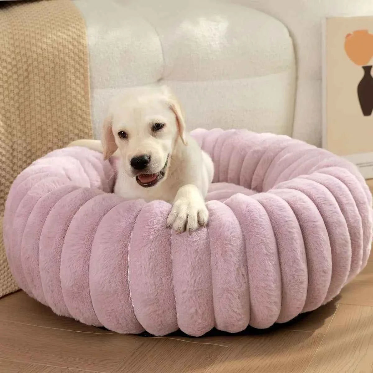 Round Bed for Dog Bed Mats Super Soft Cat Bed Long Plush for Medium Dog House Winter Warm Sleeping Dog House Supplies 40-70cm