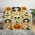 Whimsical Halloween Fleece Throw Blanket with Spooky Pumpkin Skull And Spiderweb Design Soft Warm Decorative Bed Sofa Blanket for Fall Home Decor Holiday Gifts for Friends