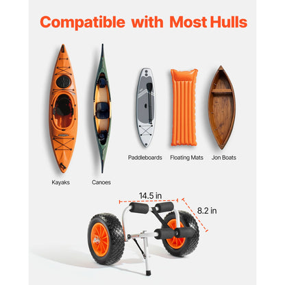 200 lbs Foldable Kayak Cart with 10in Solid Tires Paddle Board Trolley for Carrying Canoes Float Mats