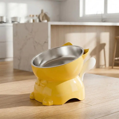 Elevated Stainless Steel Cat Bowl with Ear-Shaped Stand