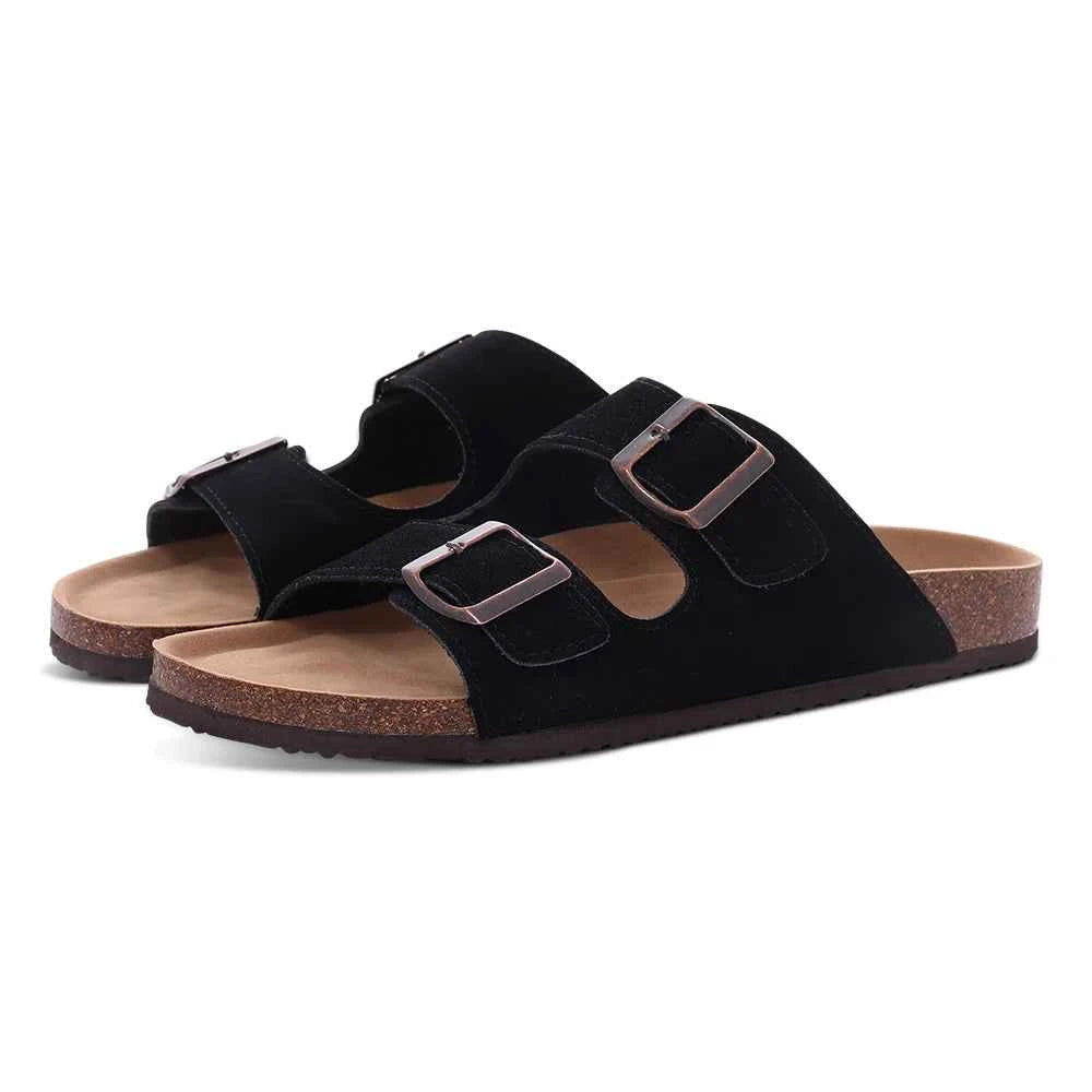 Smile Pop Classic Arizoan Men Suede Slippers Men Clogs Sandals Cow Suede Outdoor Antiskid Slippers with Adjustable Buckle Straps