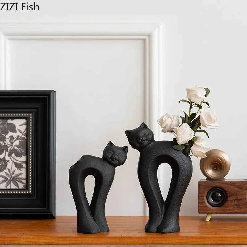 Twisted Cat Ceramic Vase Plant Pots Table Decoration Flowers Arrangement Lovely Kitten Floral Vases Room Aesthetic Decor
