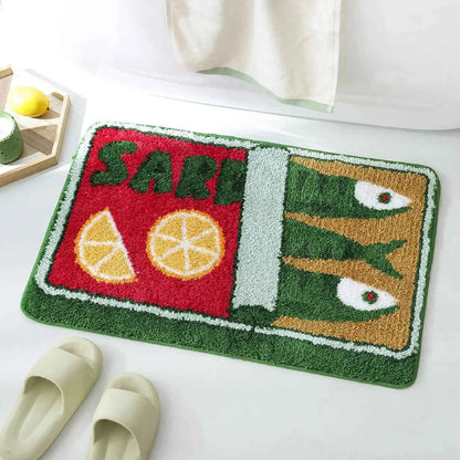 VIKAMA Cartoon Sardine Floor Mat, Soft and Non-slip, Kitchen and Bathroom Mat, Sofa and Bedroom Carpet, Home Decoration