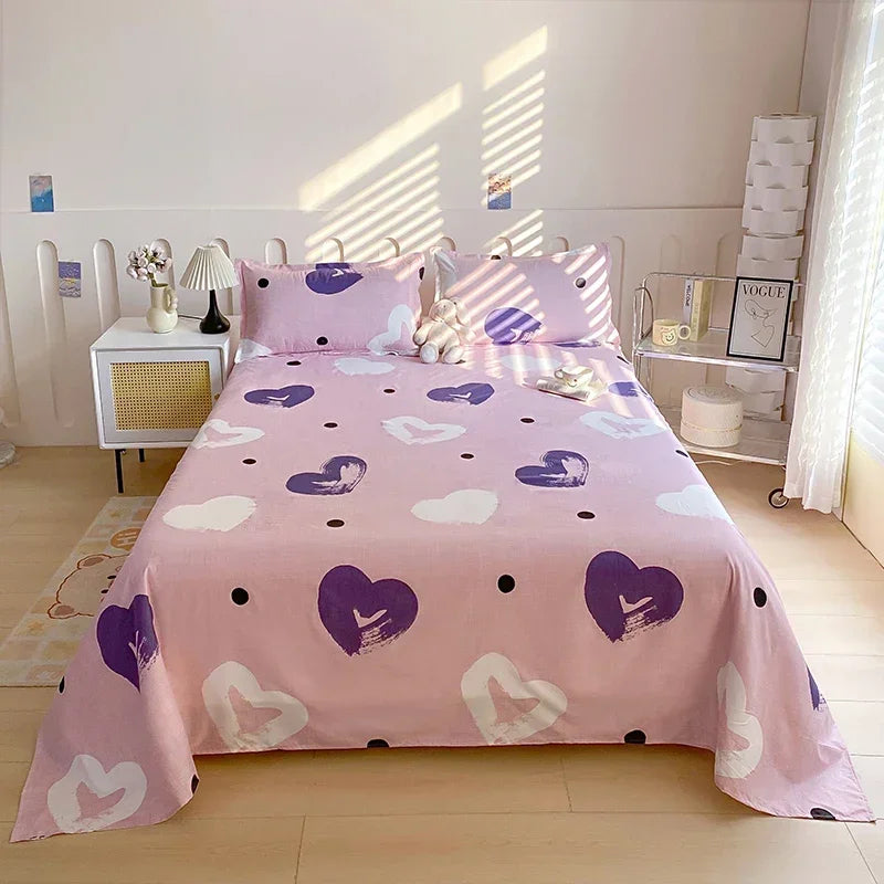Red Floral Printed Flat Bed Sheet | Single-King