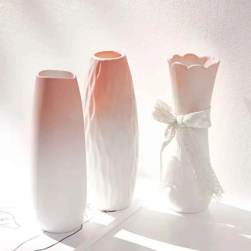 Nordic Plastic Vase Simple Pink Fresh Flower Pot Storage Bottle for Flowers Living Room Modern Home Decorations Ornaments