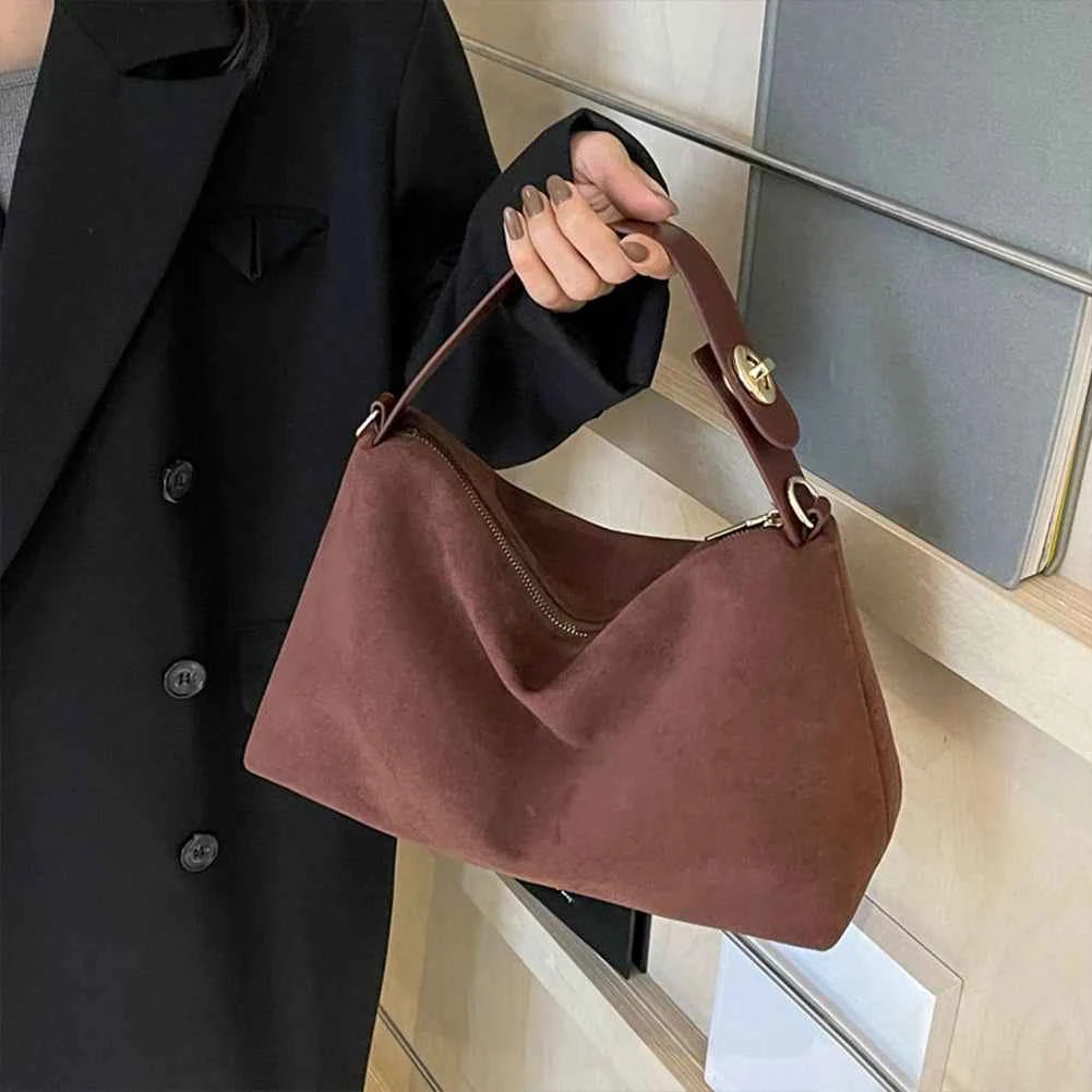 Fashion Autumn Winter Big Boston Tote Soft Matte Suede Cow Leather Women's Handbag Shoulder Crossbody Bag For Women Grey Brown