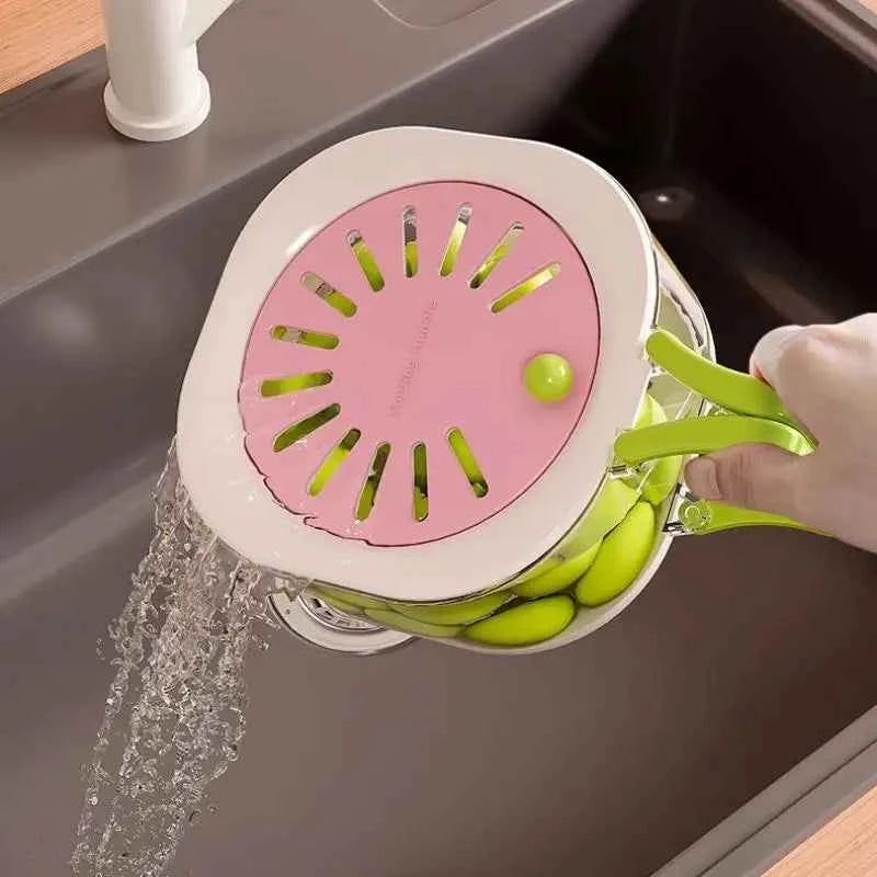 Drain Basket 2 In 1 Dehydration Washing Vegetable Basket With Lid Thickened Fruit Basket Telescopic Water Filter Kitchen Gadgets
