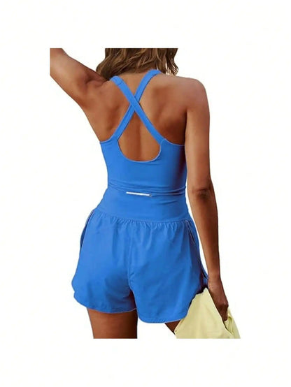 Women’s Sleeveless Gym Jumpsuit — Athletic Yoga & Running Romper