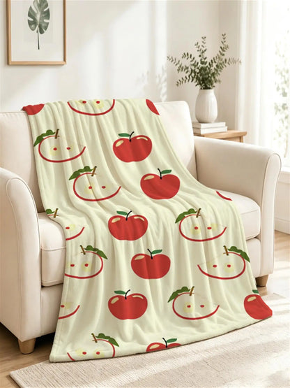 Cozy Red Apple Pattern Flannel Throw Blanket - Soft, Warm Ideal for Couch, Bed, Office & Travel, Perfect Gift for Friends & Family, Cartoon Style, Machine Washable 2D Flat Weighted Blanket 280GS
