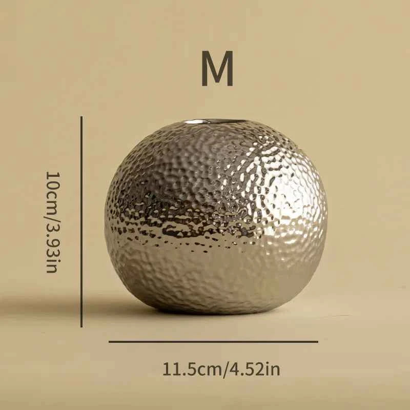 Luxury Hammer Ball Ceramic Vase Dried Flower Flower Arrangement Accessories Gold and Silver Vase Living Room Decoration Vases