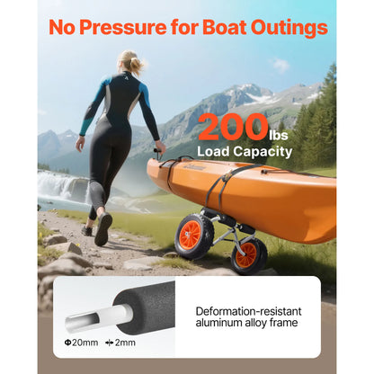 200 lbs Foldable Kayak Cart with 10in Solid Tires Paddle Board Trolley for Carrying Canoes Float Mats