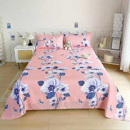 Red Floral Printed Flat Bed Sheet | Single-King