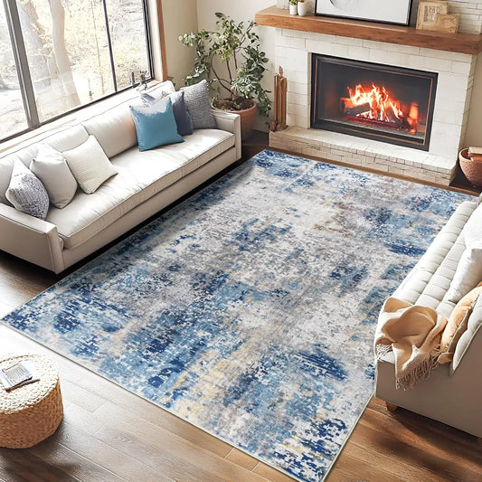 VIKAMA Modern Abstract Washable Area Rug – Stain Resistant Non-Slip Soft Indoor Carpet
