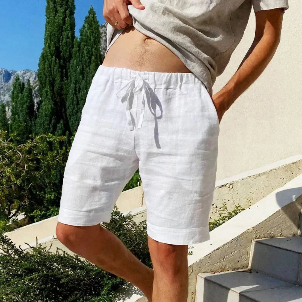 Men's Cotton Linen Hawaii Beach Shorts — Loose Solid Color Versatile Streetwear