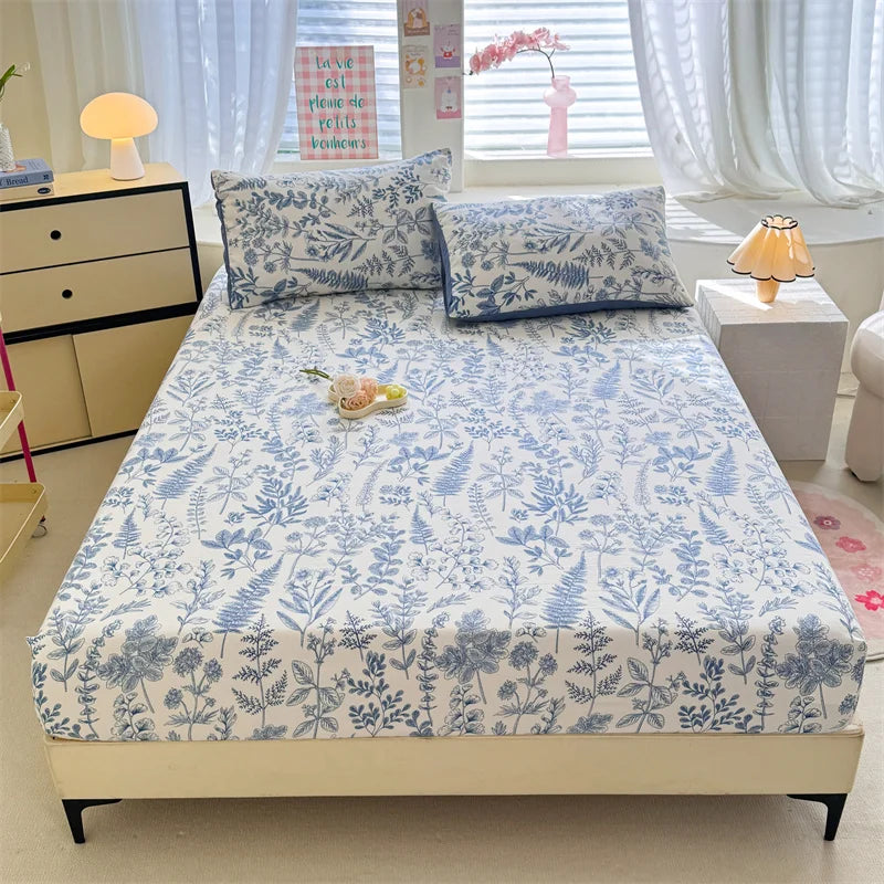 Floral Washed Cotton Fitted Sheet | Single-King