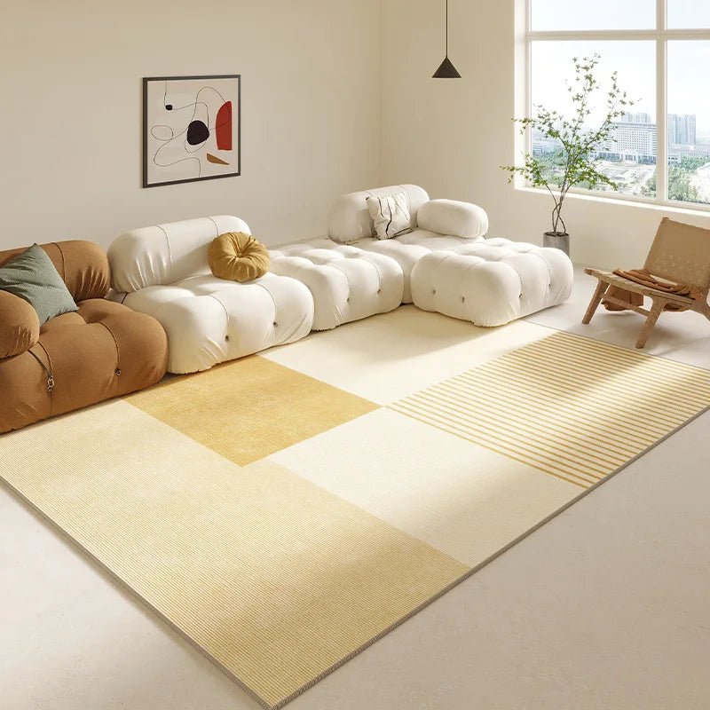 VIKAMA Simple Geometric Line Area Rug – Non-Slip Soft Flannel Carpet for Living Room & Bedroom
