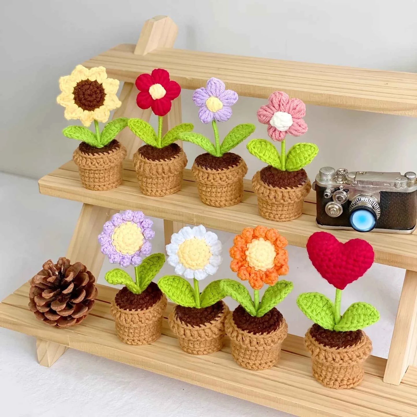 1pc finished hand-crocheted artificial flower small potted plant - high-value cute desktop ornaments, decorative home gifts