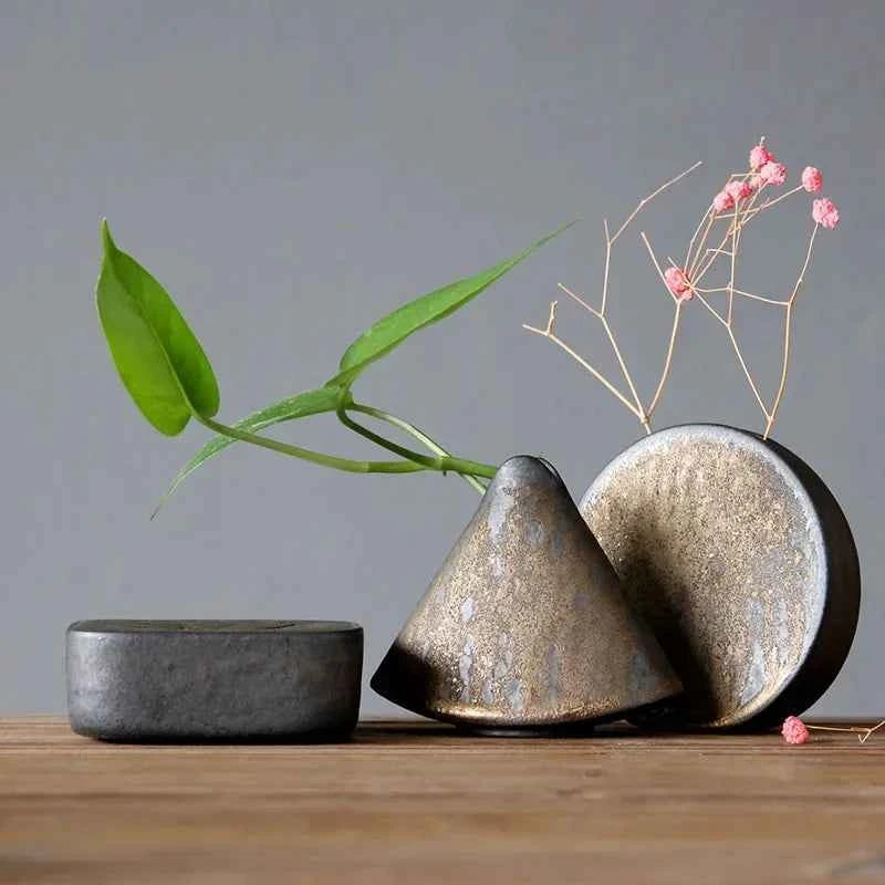 Rough Pottery Vase Ornaments Retro Tea Ceremony Flower Ware  Zen Flower Arrangement Ceramic Tabletop Vase Decorative Ornaments