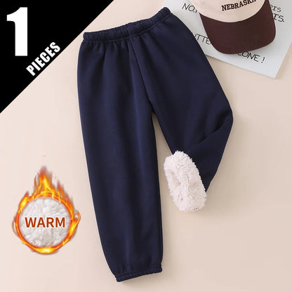 Autumn And Winter Children's Plush Warm Sports Casual Pants For Boys And Girls Solid Color Fashion Thick Windproof Harun Pants