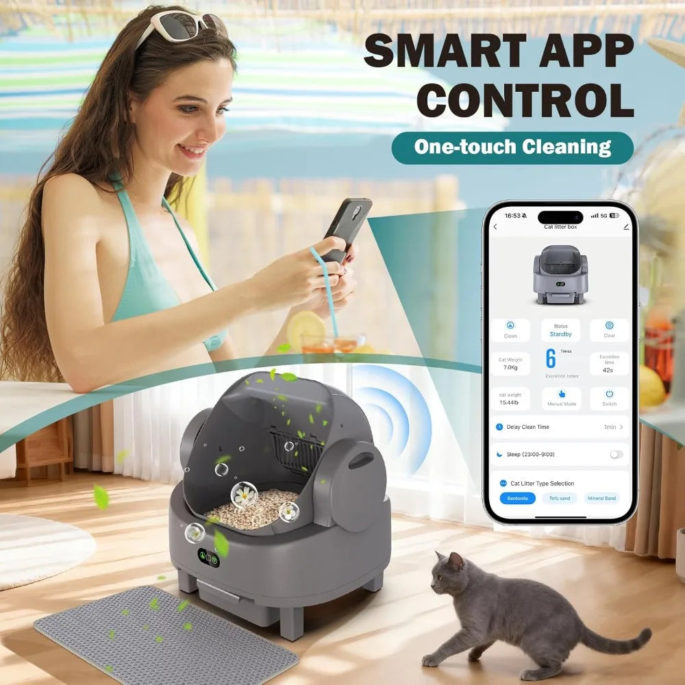 Large Open-Top Self-Cleaning Cat Litter Box — 15-Day Capacity, APP Control & Multi-Cat Safety