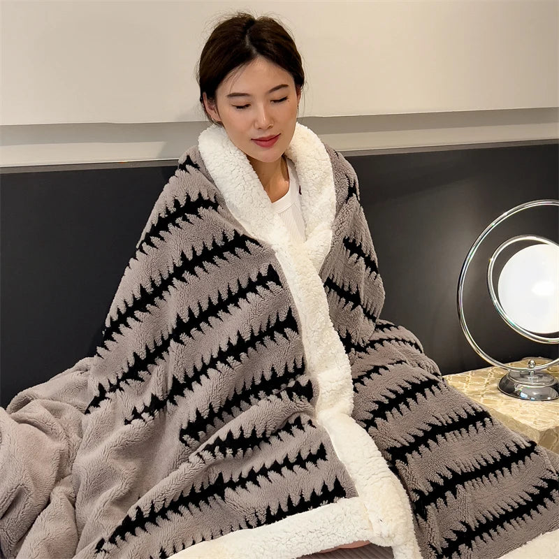Blanket New Thickened Cloud-feel Fleece Double-layer  Plush Winter Wool Knee Nap Four Seasons Blankets for Sofas Sleeping