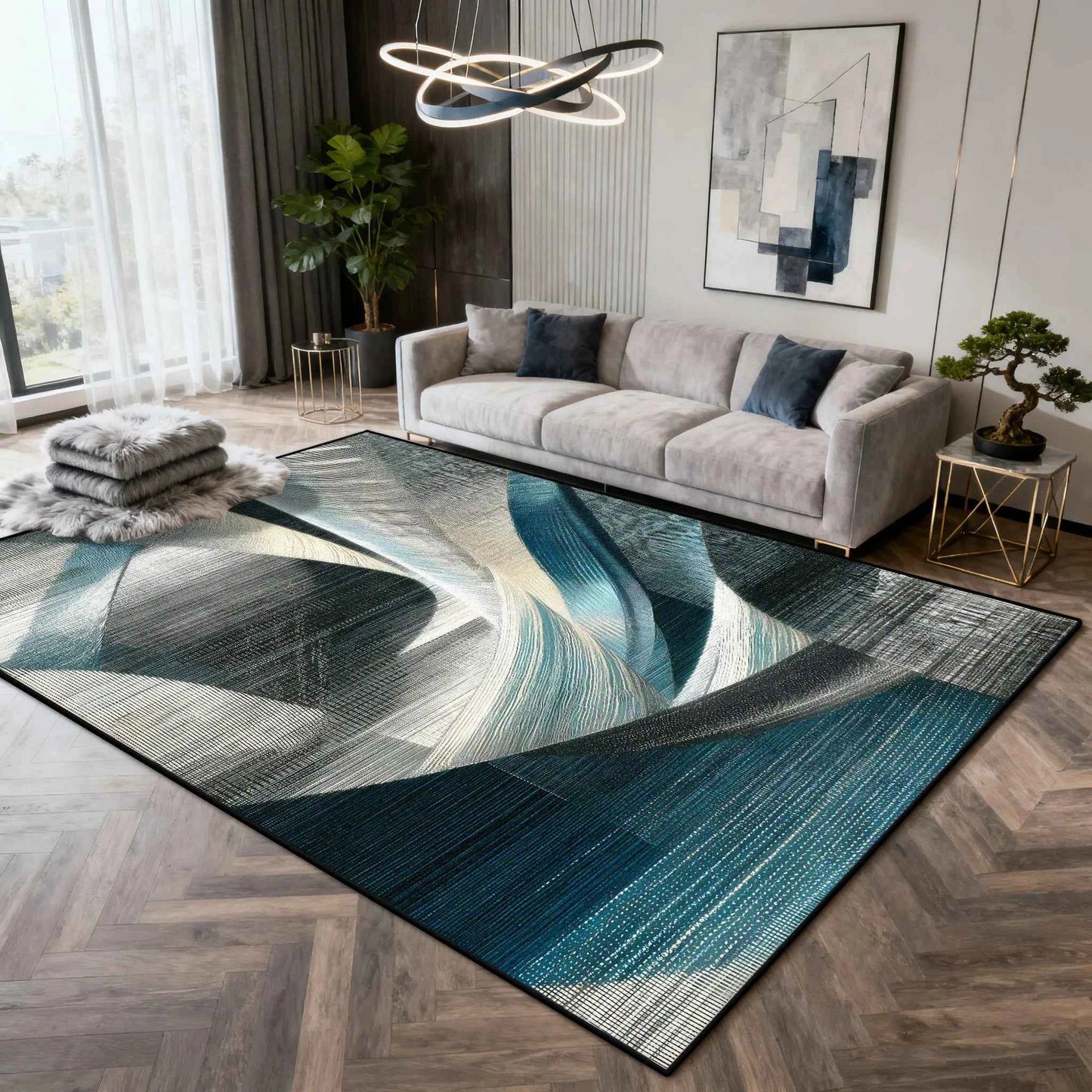 Nordic Light Luxury Carpet Abstract Art Decoration Home Living Room Large Rugs 200×300 Bedroom Cloakroom Plush Foot Mat Washable