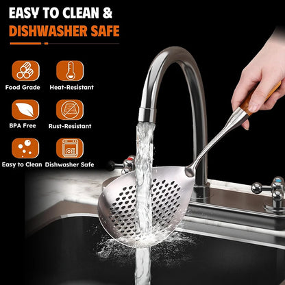 Heavy-Duty Stainless Steel Ladle Skimmer with Long Handle