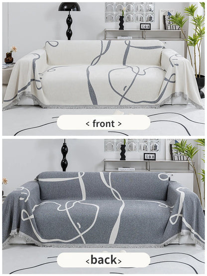 Black Line Chenille Sofa Cover Cloth Sofa Blanket Cover Full Cover Universal Couch Towel Cover Dust Proof Sofa Cushion Cover