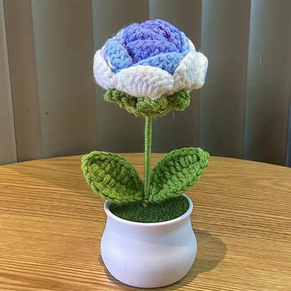 DIY Handwoven Mini Potted Flower Rose Office Desktop Ornamental Potted Plants Woolen Thread Finished Product Home Decoration