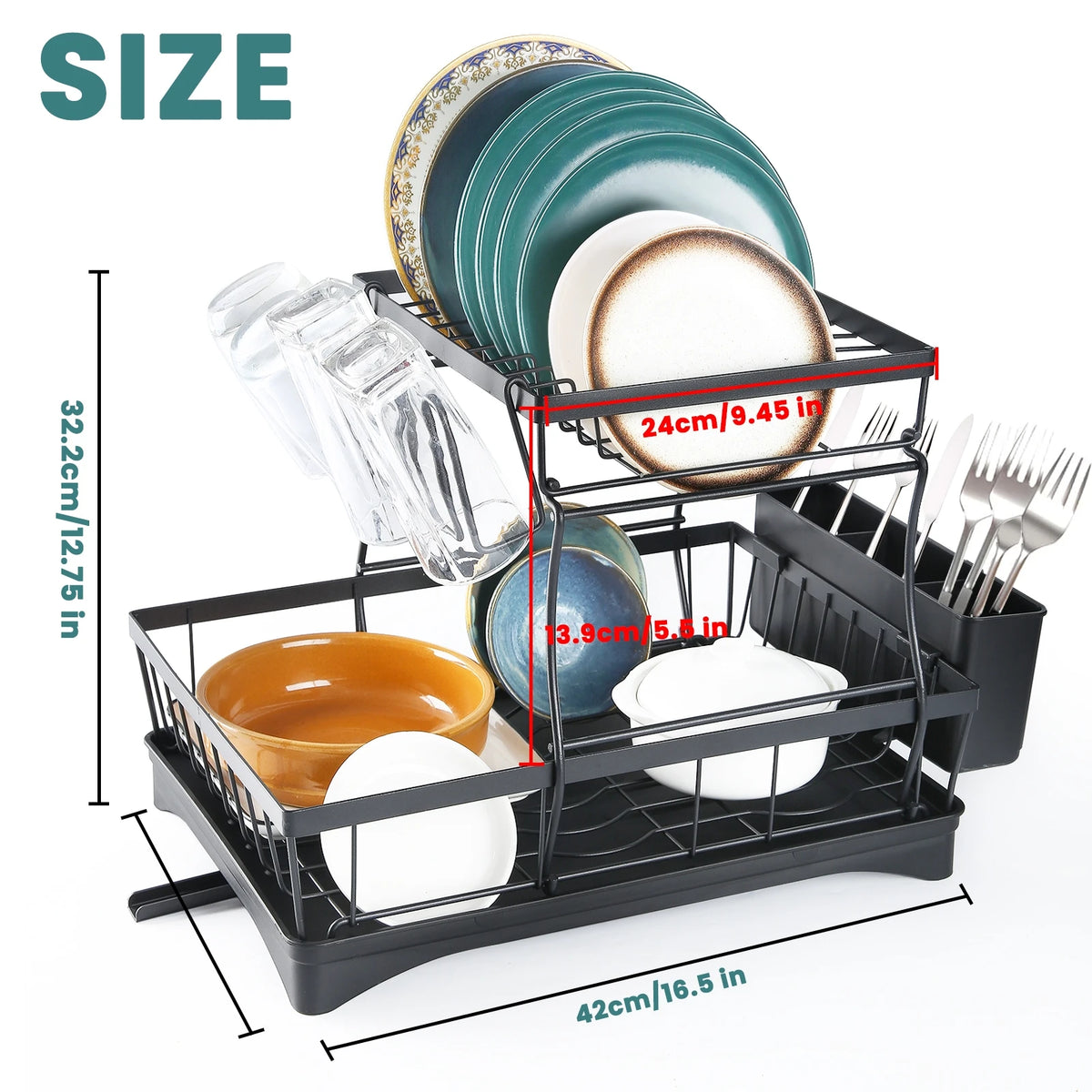 Large 2-Tier Dish Drying Rack, Removable Trays