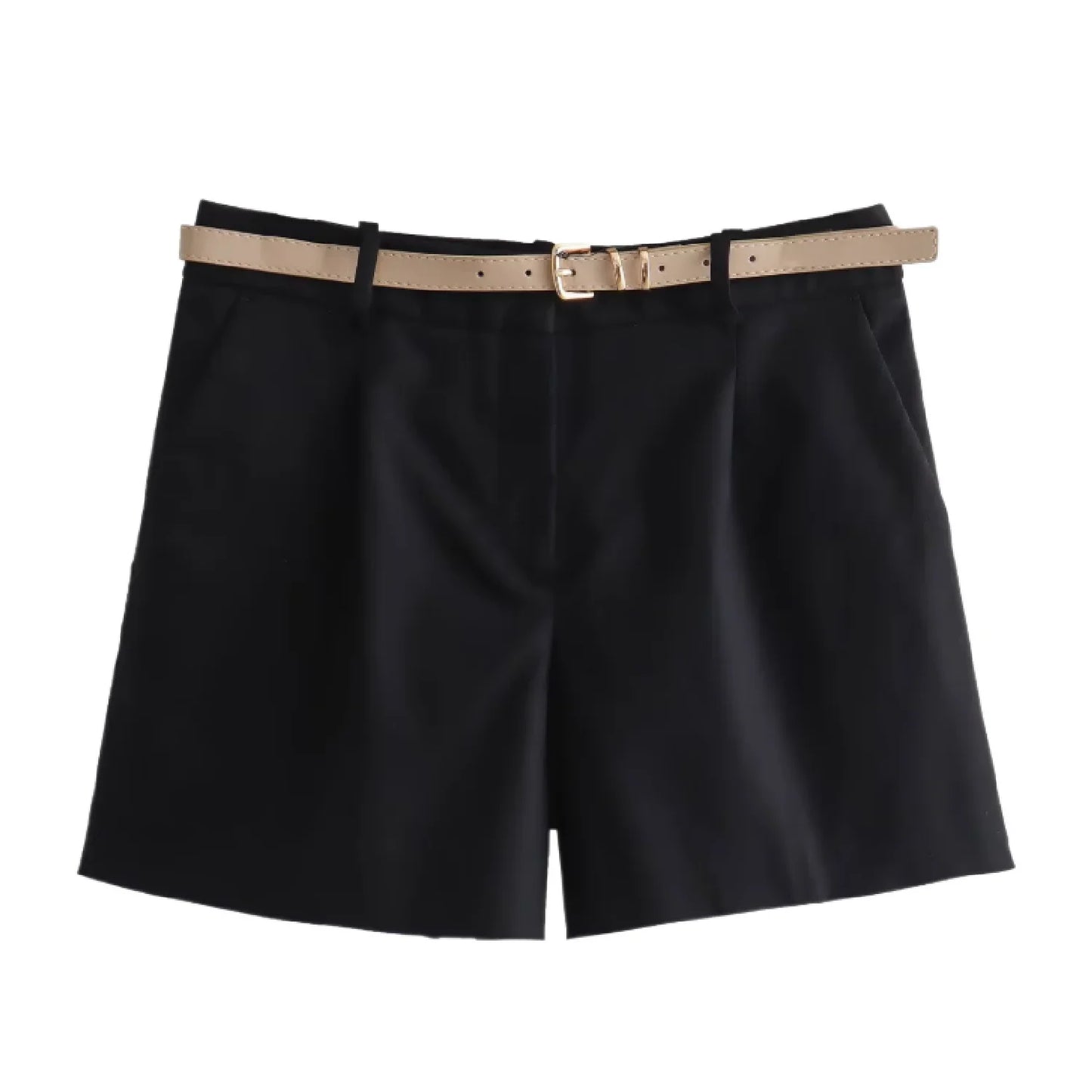 Women's High Waist Loose Straight Shorts – Belted Zipper Korean Fashion Shorts for Office & Casual Wear