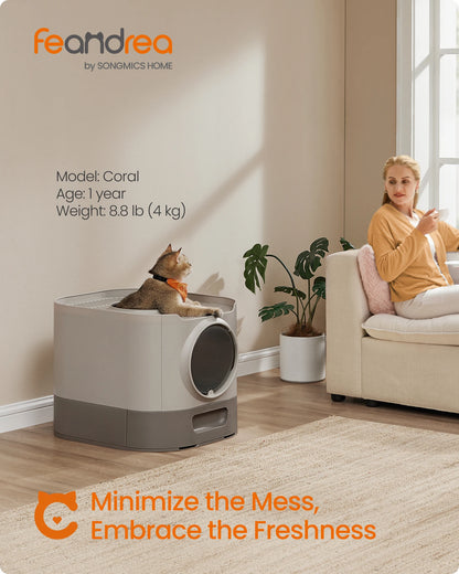 Feandrea XL Enclosed Cat Litter Box with Lid — Slide-Out Tray, Scoop & Brush, Anti-Tracking