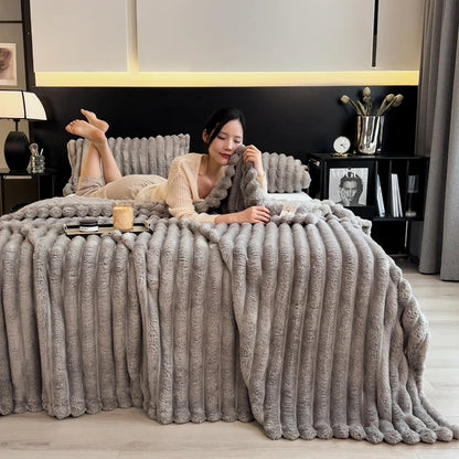 New Artificial Rabbit Plush Autumn Warm Blankets for Beds Soft Coral Fleece Sofa Throw Blanket Comfortable Thicken Bed Sheet