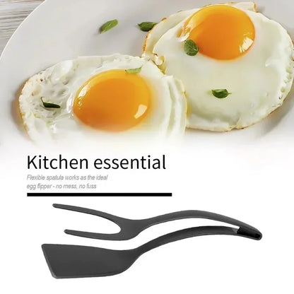 2-in-1 Nylon Flip Tongs with Egg Spatula & Steak Turner – Pancake & Cooking Clamp
