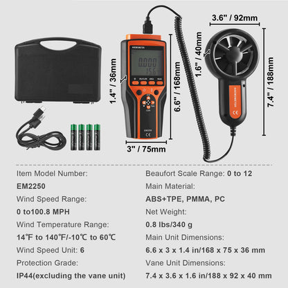 Handheld Anemometer LED Digital Wind Speed CFM Meter Gauge Measures Wind Velocity Wind Temperature Air Flow Wind Chill