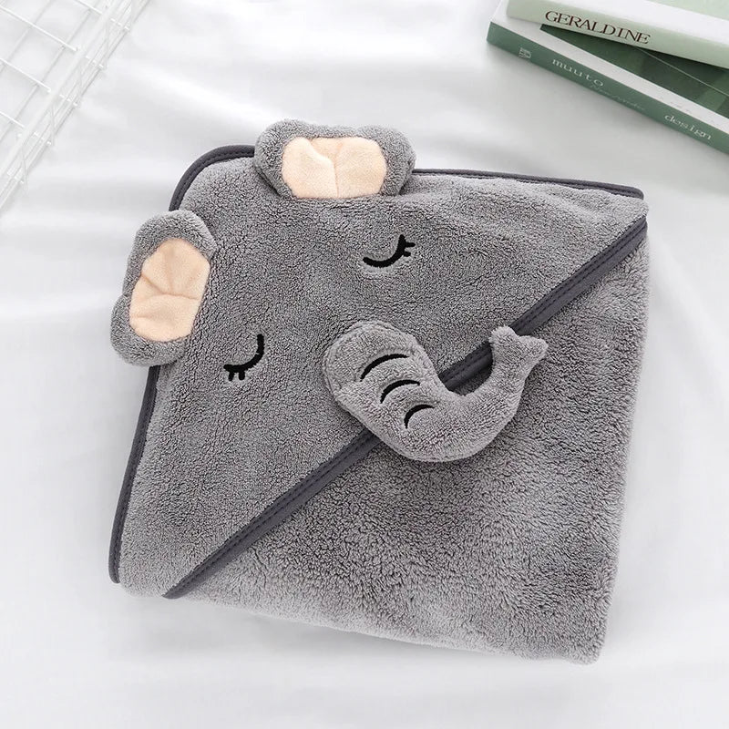 Gray Hooded Coral Fleece Baby Bath Towel & Swaddle Blanket, Newborn to Toddler