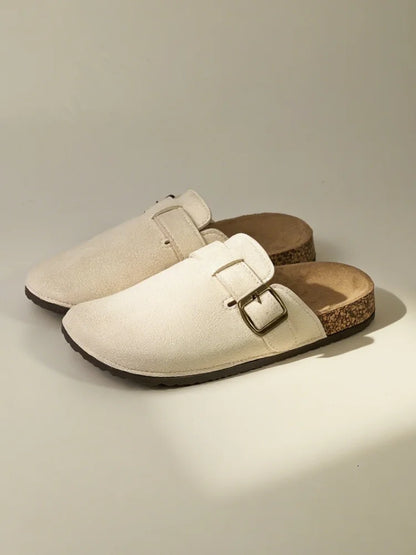 2025 new autumn Birkenstock women's shoes semi-pack slippers wear flat retro lazy slippers over the wear