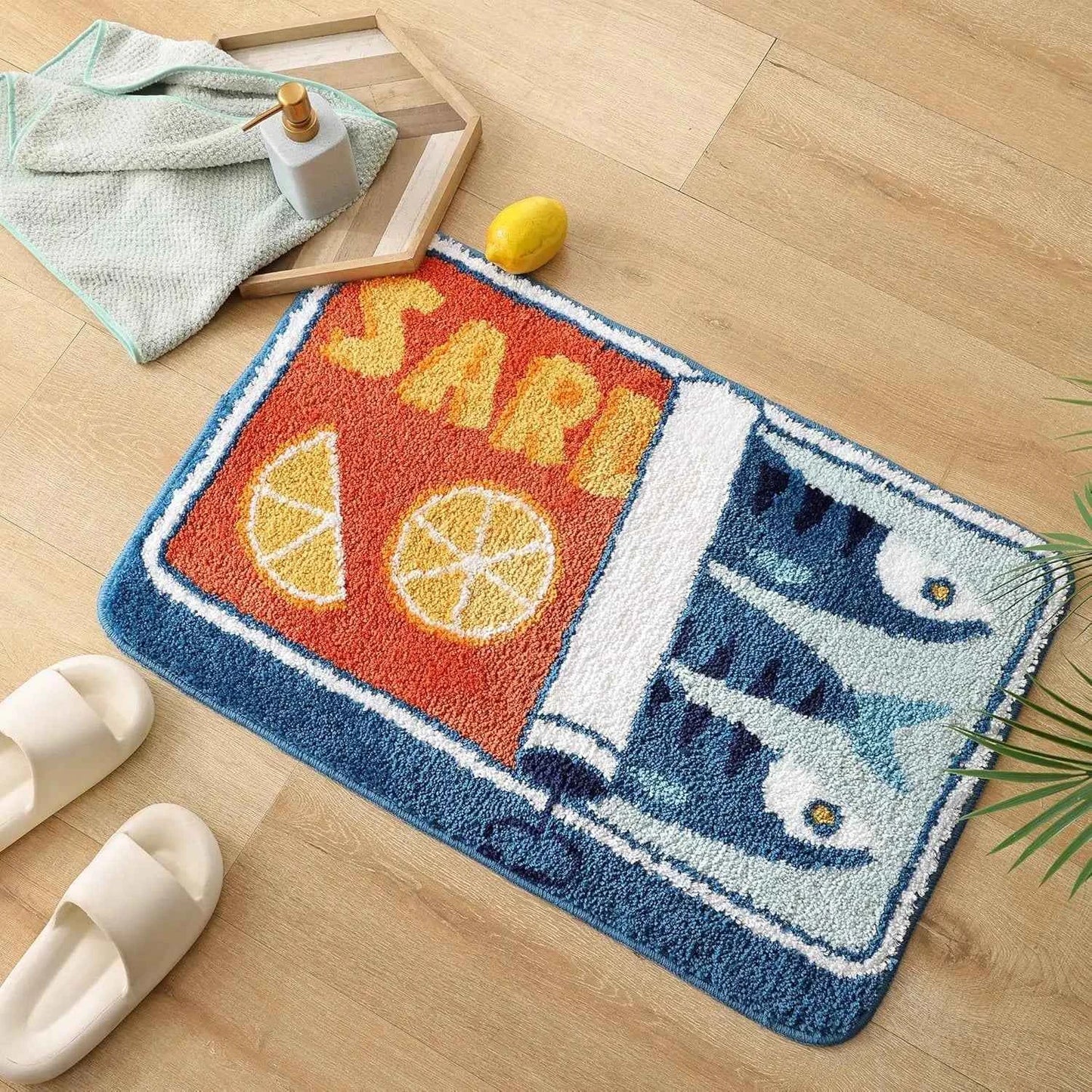 VIKAMA Cartoon Sardine Floor Mat, Soft and Non-slip, Kitchen and Bathroom Mat, Sofa and Bedroom Carpet, Home Decoration