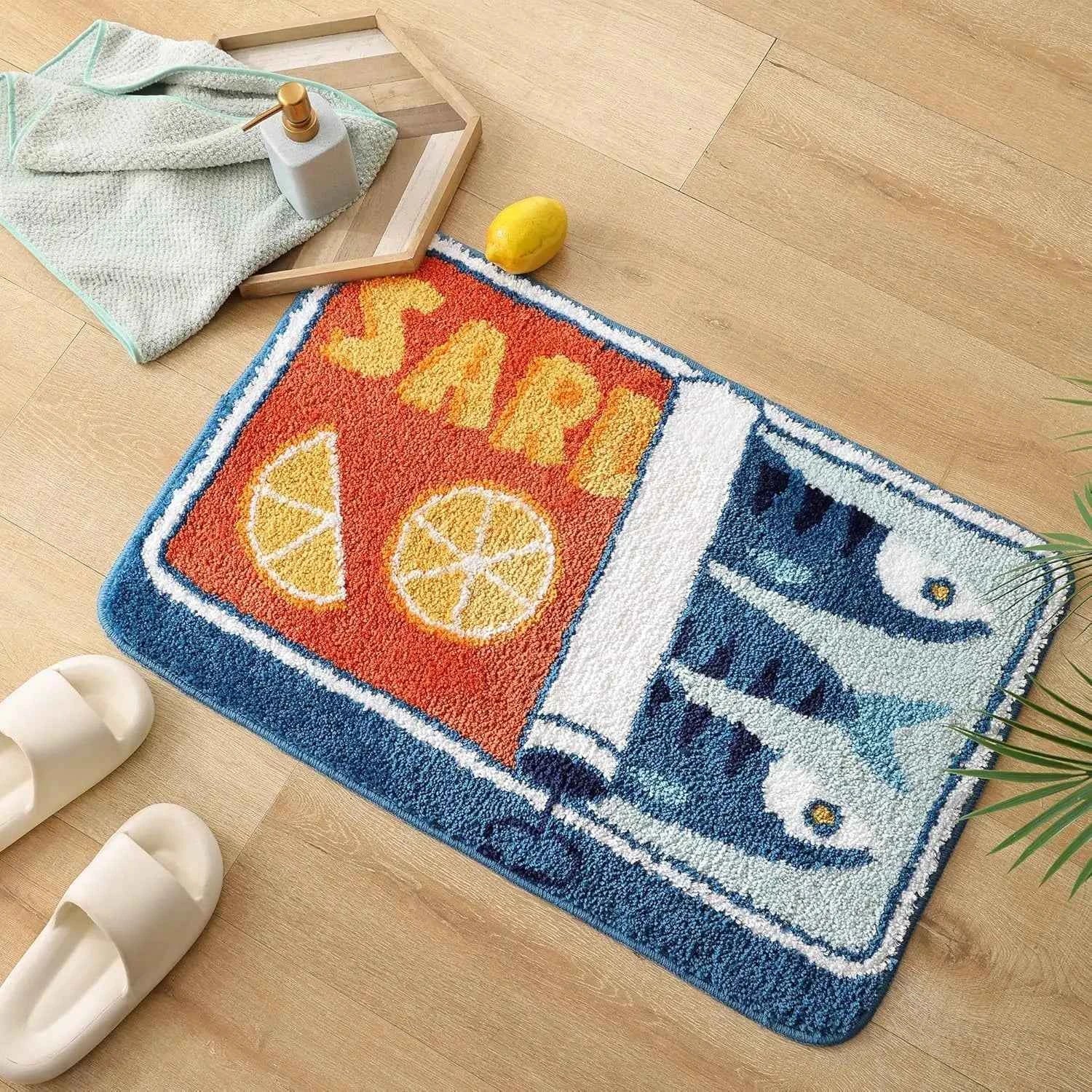 VIKAMA Cartoon Sardine Floor Mat, Soft and Non-slip, Kitchen and Bathroom Mat, Sofa and Bedroom Carpet, Home Decoration