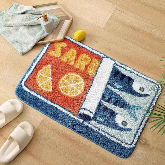 VIKAMA Cartoon Sardine Floor Mat, Soft and Non-slip, Kitchen and Bathroom Mat, Sofa and Bedroom Carpet, Home Decoration