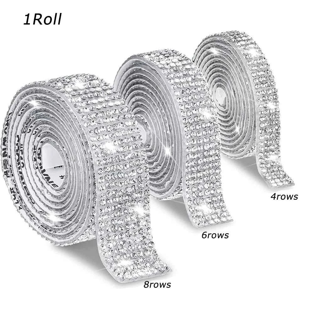 1 Roll Self Adhesive Glitter Crystal Rhinestone Sticker Diamond Ribbon DIY Sticker Rhinestones Arts Crafts Car Phone Decoration
