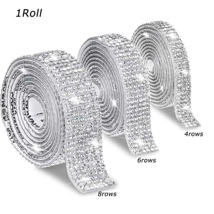 1 Roll Self Adhesive Glitter Crystal Rhinestone Sticker Diamond Ribbon DIY Sticker Rhinestones Arts Crafts Car Phone Decoration