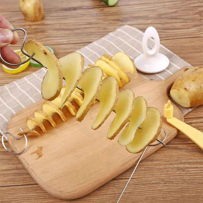 Spiral Potato Cutter with 4 Stainless Steel Sticks Manual Twisted Potato Slicer Reusable Potato Twister Kitchen Gadgets