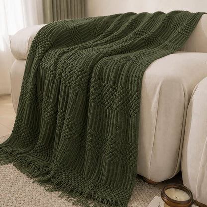 Burnt Orange Herringbone Knit Throw Blanket