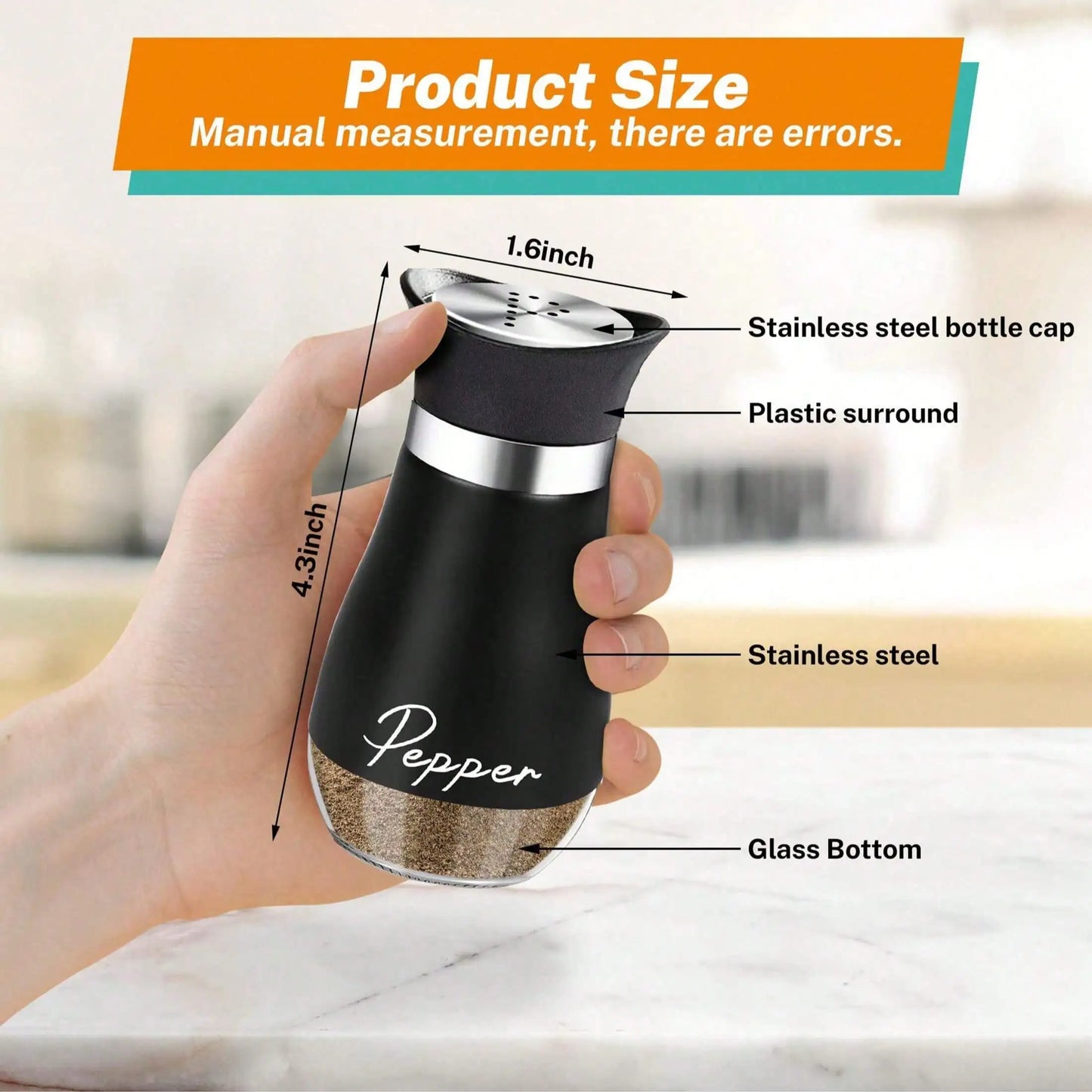 Rotatable Salt and Pepper Shaker Set with Visible Seasoning Bottles