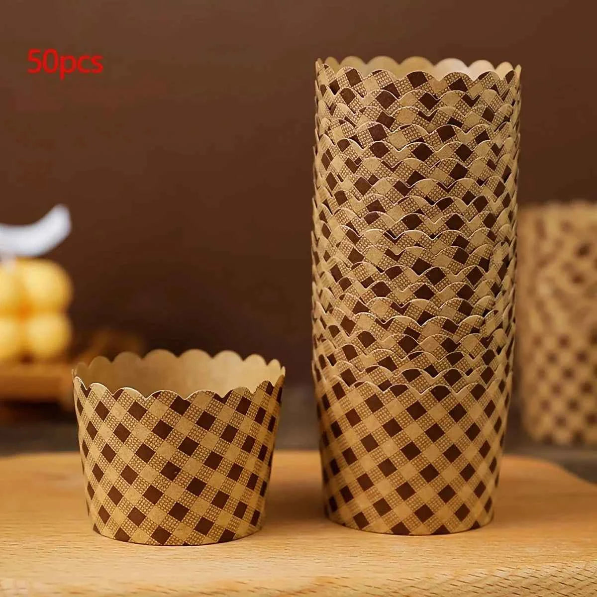 50pcs, Heat-Resistant Kraft Paper Muffin Cups for Baking and Serving - Small Kitchen Accessories for Cakes, Pastries, and More