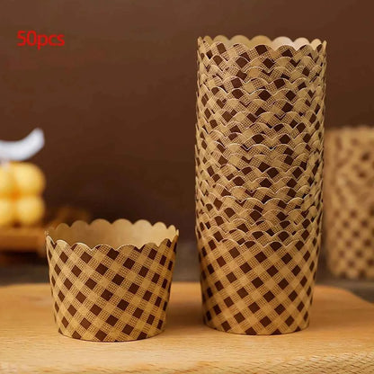 50pcs, Heat-Resistant Kraft Paper Muffin Cups for Baking and Serving - Small Kitchen Accessories for Cakes, Pastries, and More